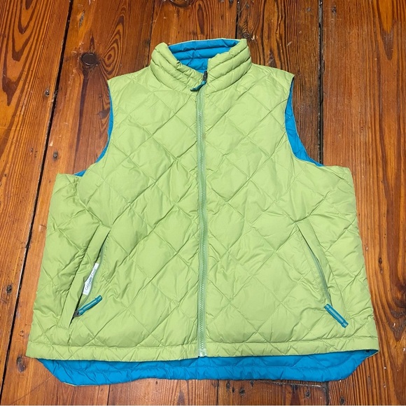 Coldwater Creek Goose Down Blue Green Reversible Puffer Vest Size 1X Fall Light - Picture 4 of 8